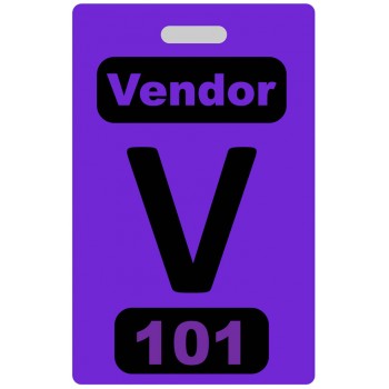 Custom Printed Numbered Purple PVC Vendor Badges + Strap Clips - 10 pack
